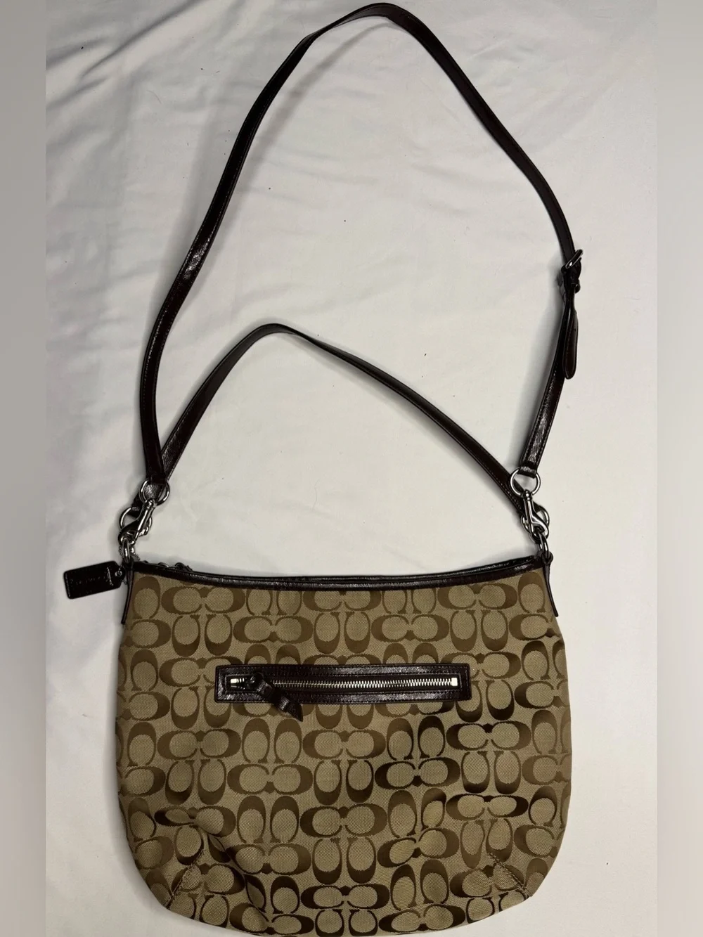Coach Signature C Convertible Hobo Crossbody Bag Khaki Brown F28941 Adjustable